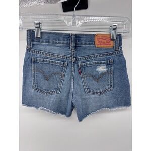 Levi's Girls Distressed Denim Shorts Frayed Hem 5 Pocket‎ Design Blue 6x